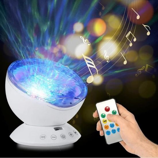 Lampe Projeteur Vague Océanique Lunie Light - 16 Couleurs, Enceinte Bluetooth, Batterie Rechargeable - Veilleuse Ambiante Avec Télécommande