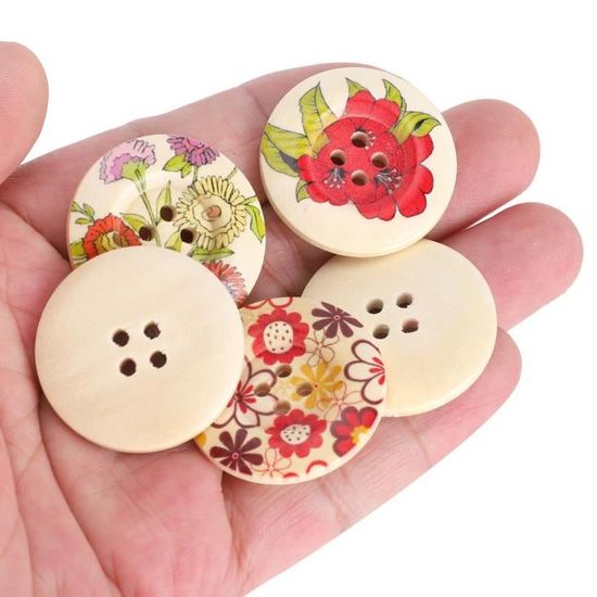 50 pièces Bouton DIY mignon, bouton rond imprimé fleur pour