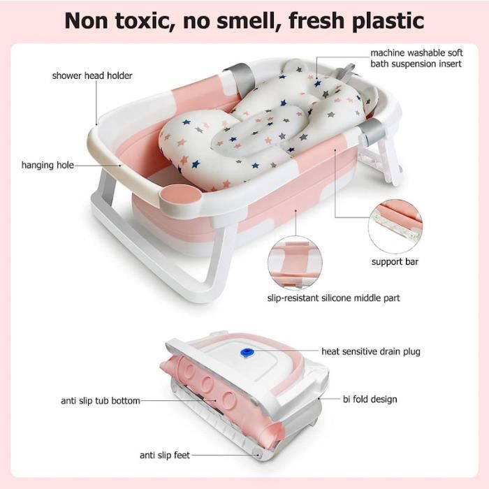 Baignoire Pliable Bébé Portable 0-8 Ans - 70x75x25 Cm - PVC Avec 5 Balles Jouets - Idéale Pour Bain Et Jeux D'eau
