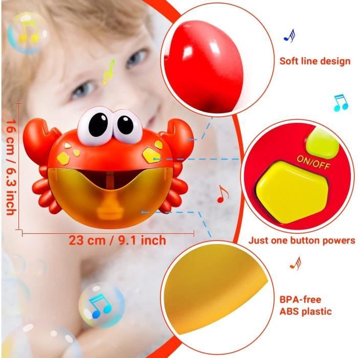 Relaxdays 10027901 Jouet de bain en forme de crabe, avec musique, jouet de  bain pour enfants en mousse, bulles de savon, à partir de 3 ans, plastique,  rouge : : Jeux et Jouets