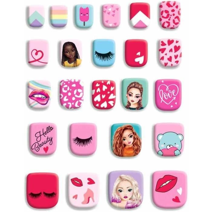 Boîte De 24 Faux Ongles - Motifs Petits Dessins - Inclus Lime Et Colle - Neuf - Couleur Rose Et Doré