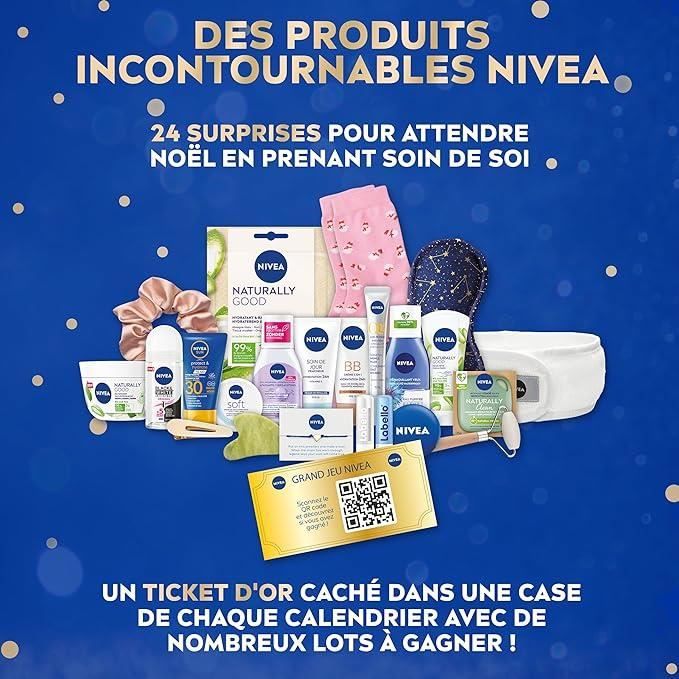 Calendrier de l'Avent NIVEA 2023 Noël coffret soins produits cosmétiques  femmes visage corps + ticket d'or pour gagner des lots