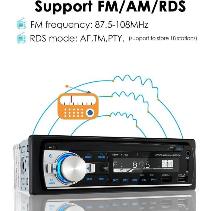 RDS Autoradio Bluetooth Main Libre, Poste Radio Voiture Bluetooth 5.0 Avec  LCD A