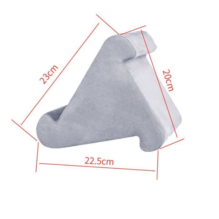 Behogan – Coussin Support Pour Tablette Et Smartphone – Triangulaire Avec Poche – Tissu Lin/coton – Gris