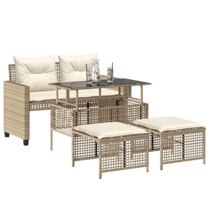 Canapé De Jardin 3 Pièces Avec Coussins - Résine Tressée Beige - Marque VidaXL - Neuf