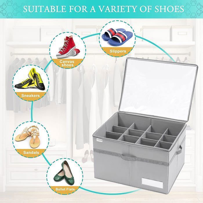 Boîtes à Chaussures, Organisateurs En Plastique, Avec Porte, Lot De 12, Empilables, Montage Facile, 33,2 X 23 X 14,5 Cm, Pour Pointure Jusqu'à 43, Transparentes Et Blanc Nuage