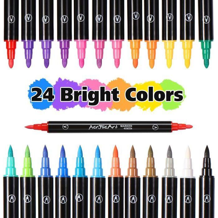 24 Feutres Acrylique Double Pointe - 48 Couleurs - Pour Papier, Verre, Bois, Pierre - Non Toxique, Inodore