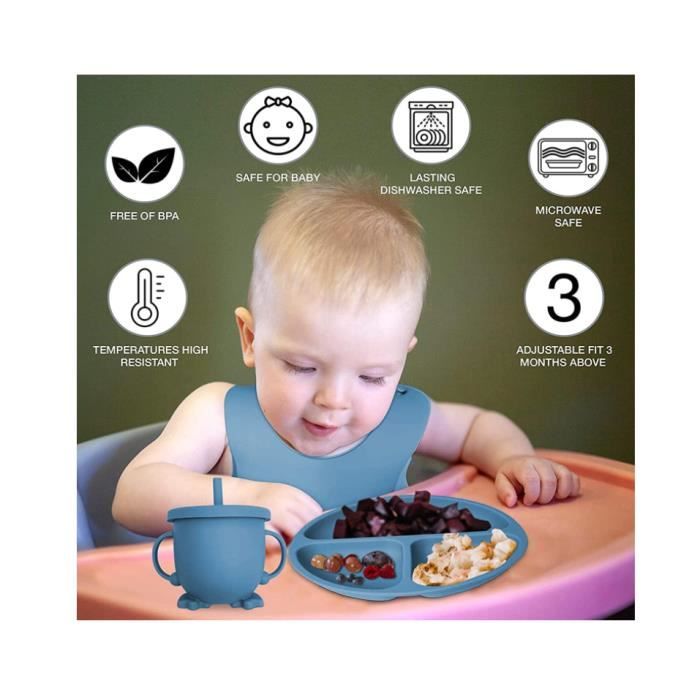 Assiette Ventouse pour Bébé Vaisselle Silicone, Fourche Cuillère Bavoir et  Bol, Lot de 5 Set Repas Couverts Sans BPA Antiderapante - Cdiscount  Puériculture & Eveil bébé