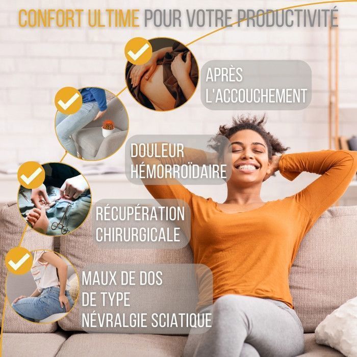 Oreiller Donut Mousse Mémoire De Forme - Coussin Siège Coccyx, Hémorroïdes, Sciatique - 41x33x7 Cm