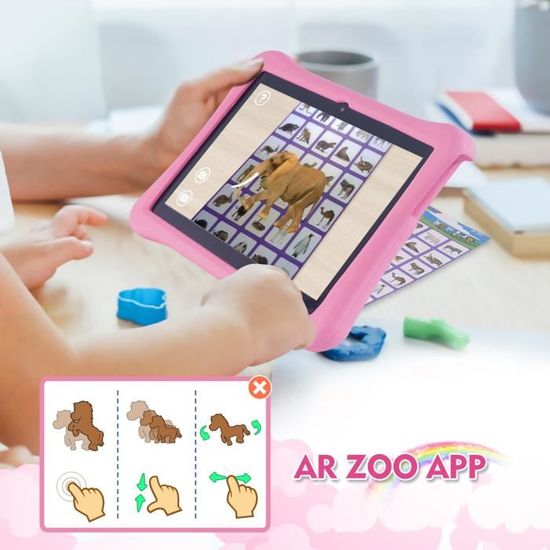 Veidoo Tablette Enfant Android 10,1 Pouces – 2Go RAM 32Go ROM, WiFi, Contrôle Parental IWawa, Étui Antichoc Rose