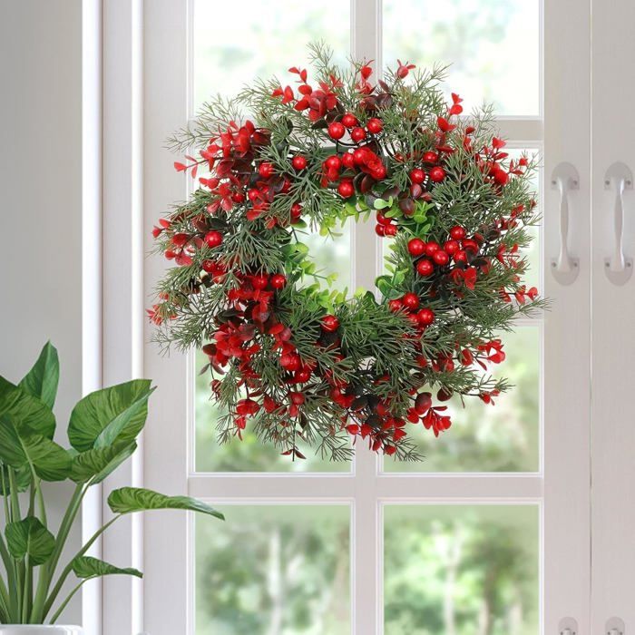 Couronne De Noël Lumineuse Avec Boules - 30 Cm De Diamètre - Fonctionne Sur Piles (2xAA) - Décoration Porte Ou Mur - 7