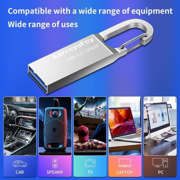 Clé USB 512 Go Métal étanche - Grande Capacité, Plug & Play - Compatible PC, Ordinateur Portable - 9