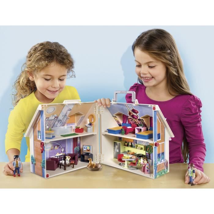 PLAYMOBIL 70985 Maison Transportable Bleue 3 personnages Accessoires inclus 70985 Dollhouse La maison traditionnelle Cdiscount Jeux Jouets