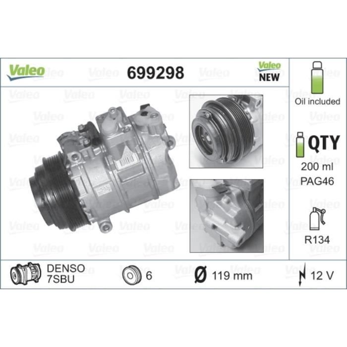 Compresseur Climatisation Valeo 813179 – Haute Performance – Prémontage Huile PAG100 – Compatible R134a – 12V