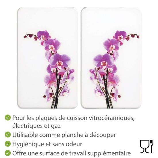Plaque De Protection En Verre Trempé Pour Plaque De Cuisson - 65x52 Cm - 2 Pièces - Motif Orchidée Violet - DarHaus