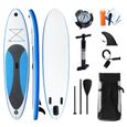 Stand up paddle gonflable 320 x 75 x 15cm Planche de surf portable avec pagaie, leash, pompe et sac de transport, support de caméra-0