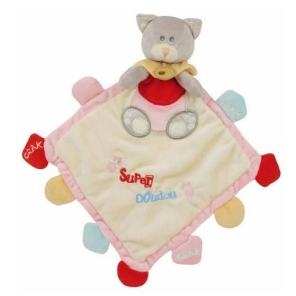 Babynat Mon Super Doudou Chat Blanc Rose Hochet 45 Cm Bebe Fille Rose Ecru Blanc Achat Vente Doudou Cdiscount