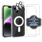 EVETANE Coque Anti-choc Magsafe compatible Iphone 14 Transparente + 2 protections écran et 2 protections objectif caméra