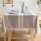 XJYDNCG Nappe anti-taches rectangulaire - nappe en lin de coton avec bordure - couverture lavable en poudre(gris, 140 x 300 cm)