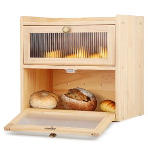 Boîte à Pain En Bois FSC® Avec Porte Coulissante - Rangement Du Pain Petit 33 × 23 Cm - Peu Encombrante Et Élégante Pour Une Fraîcheur Plus Longue (Blanc