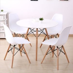 Table cuisine et 6 chaises encastrables bois et blanc