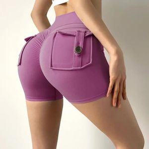 SHORT DE SPORT Short,TRY TO BN Shorts de Sport taille haute pour femmes,collant avec poche sur les fesses,collant de Fitness,de - Purple[C692]