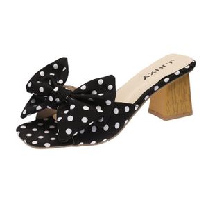 CHAUSSON - PANTOUFLE lukcolor Chausson - Pantoufle Nouvelles chaussures à talons carrés pour femmes Bowknot Wave 37-43 Mode Noir
