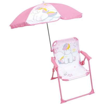 Fun House | FRUITY'S Chaise Pliante pour Enfant avec Parasol 65 cm | H53 x L39 x P39 cm | Licence Officielle | Mobilier Extérieur | Chaise Enfant Plage Été
