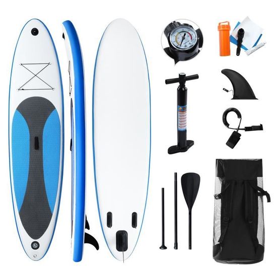 Stand up paddle gonflable 320 x 75 x 15cm Planche de surf portable avec pagaie, leash, pompe et sac de transport, support de caméra