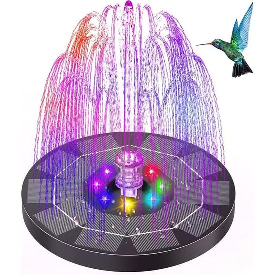 Fontaine Solaire Flottante Avec LED - 8 Buses, 7 Lumières, Pompe 180L/h - Pour Étang, Jardin, Bain D'Oiseaux - 4