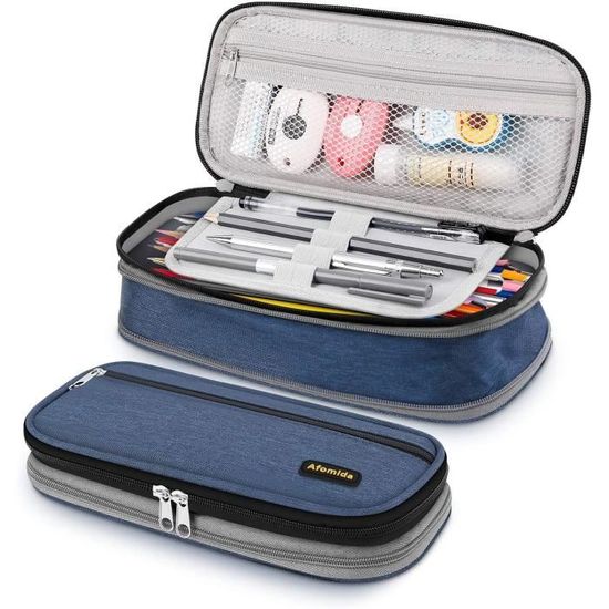 Homecube Trousse, Multifonctionnelle Sac à Crayons Stylos Porte-Crayon Plumier Grande Capacité Sac De Maquillage Pochette Organisateur Sac Stationnaire Pour Adolescents Etudiants Artistes- Bleu
