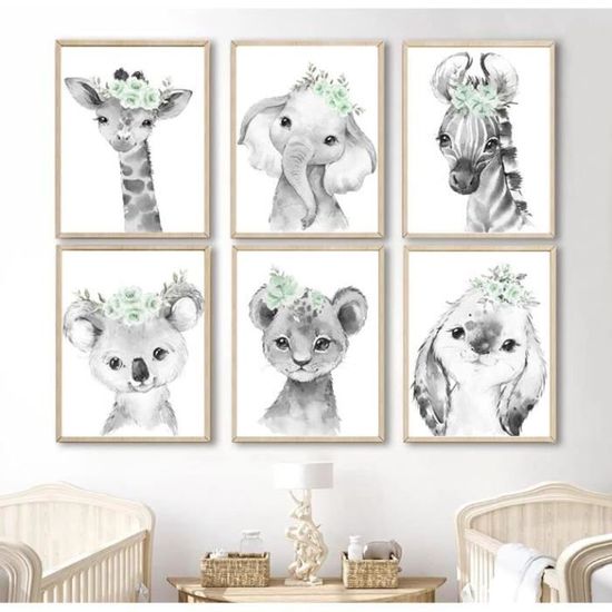 Poster Savana Per Camera Bambino - 3 Pezzi 30x40cm Con Elefante, Giraffa E Zebra | Tela Senza Cornice - Foto 9