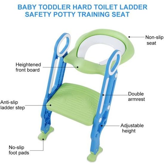 Chaise de toilette dure pour tout-petit bébé, siège de formation pour pot de sécurité réglable (bleu + vert)-MOO
