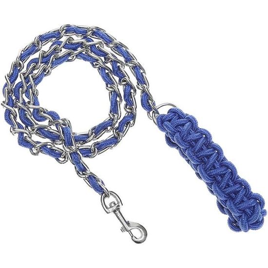 Bleu l diam 0,9 10m laisse en chaîne métallique pour chien, robuste, souple, Anti-morsure, poignée tressée en