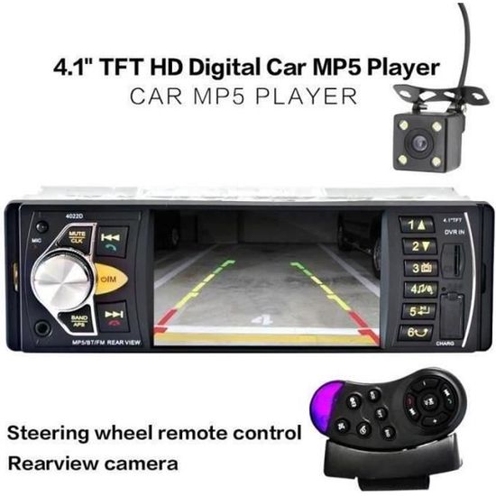12V 4.1 '' HD TFT Bluetooth Car Stereo Auto Radio Voiture MP4 MP5 Player Autoradio avec caméra de recul Télécommande FM - SD - AUX