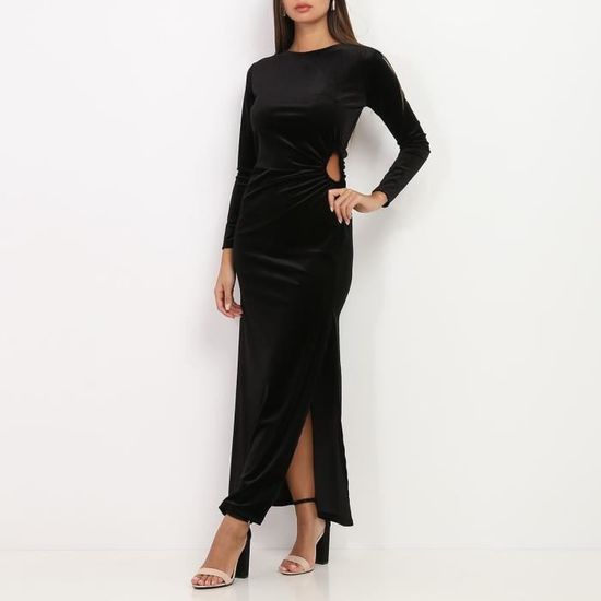 Robe soir Courrèges en velours et guipure noirs T38 mode