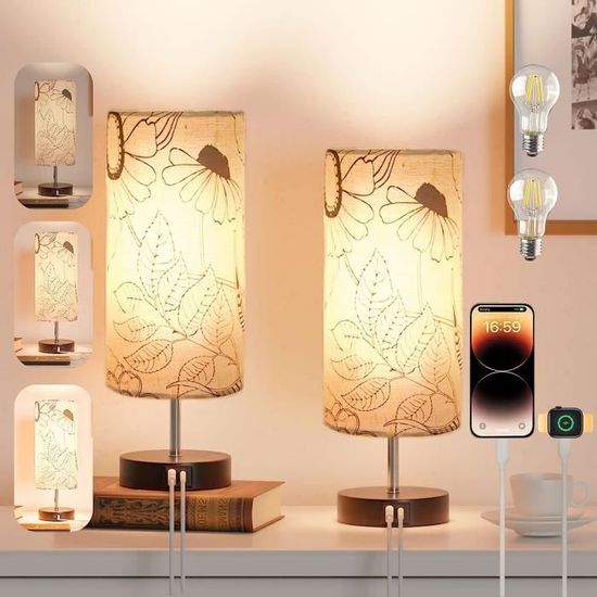 Lampe De Chevet Tactile USB 2 Ports A+C, 3 Niveaux Intensité, Abat-jour Verre Blanc, Petite Lampe à Cordon Pour Chambre Salon Enfant | Leroy Merlin