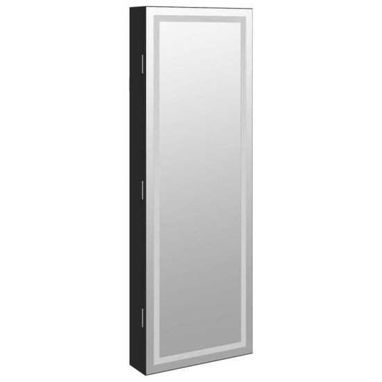 HOMCOM Armoire à Bijoux Avec Miroir LED - Rangement Verrouillable Multi-Niveaux, Suspendue Ou Murale, Effet Bois Grisé 37x10x120cm