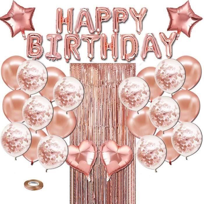 Tk Joyeux Anniversaire Ballons Banniere Rose Feuille D Or Decoration Cdiscount Maison