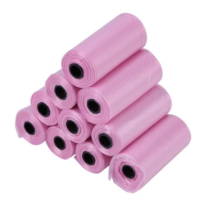10 rouleaux sacs en plastique de déchets de chien de petits pains / 150Pcs 33 * 22cm sac durable de nettoyage de corbeille rose-TIP
