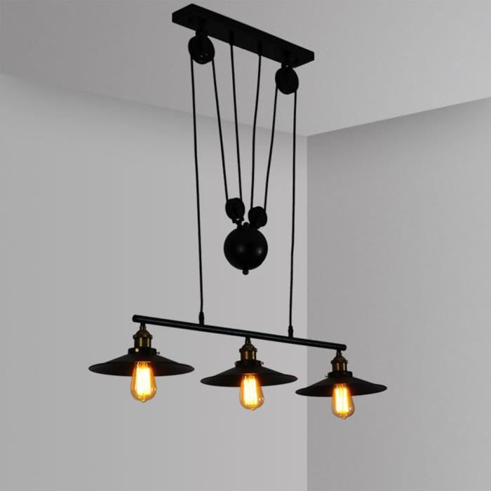 MOGOD 3 Luminaires Suspension Lustre en Métal Plafonnier Poulie Industrielle