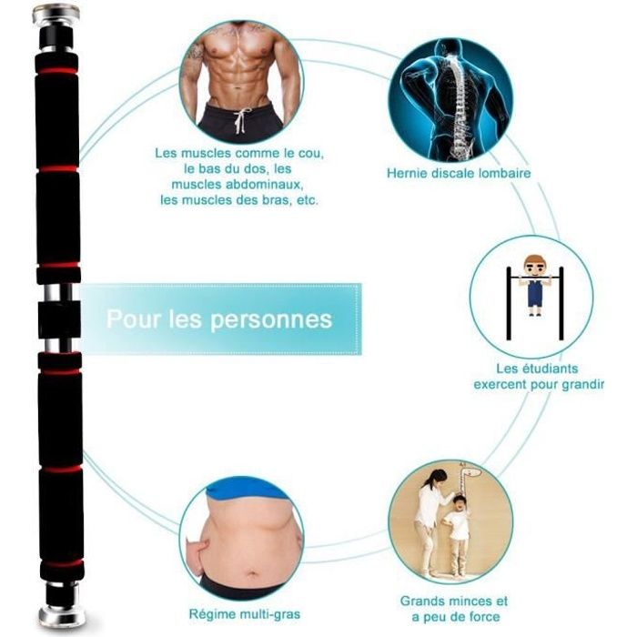 Barre de Traction Porte Barre de Musculation 62-105cm en Acier Inoxydable- Noir Rouge