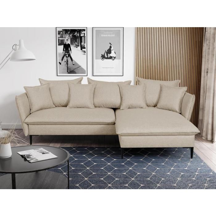 Canapé d'angle convertible en tissu beige LAZARE de PASCAL MORABITO - Angle droit