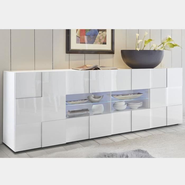 Buffet 2 portes 4 tiroirs blanc laqué design SANDREA