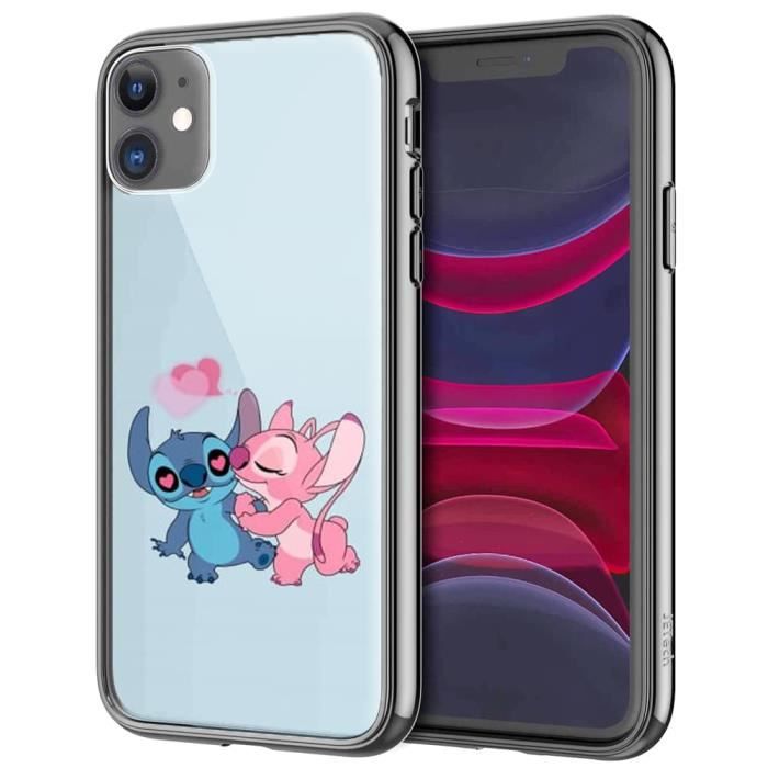 Coque pour iPhone 12 Mini Stitch Angel Love Heart Pink | Plexiglass | Anti chocs | Manga