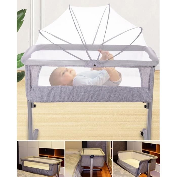 GMM® Berceau Bébé Avec Matelas Moustiquaire - Lit Cododo pour bebe 0-36 Mois - Charge 60kg - Gris
