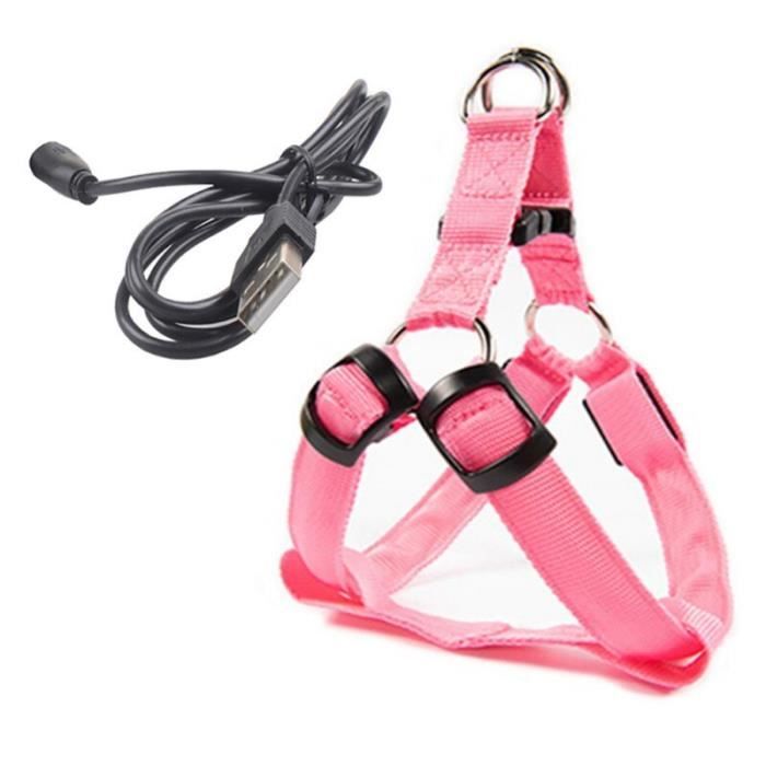 Laisses Colliers,Harnais de sécurité pour chiens USB, animal de compagnie, chat, chien, gilet de protection éclairé- Type Rose-XL
