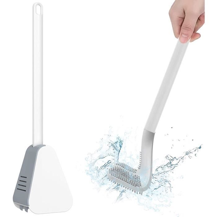 WC de golf, brosse WC à long manche [avec base], brosse de toilette en silicone, sans extrémités mortes, (Blanc)