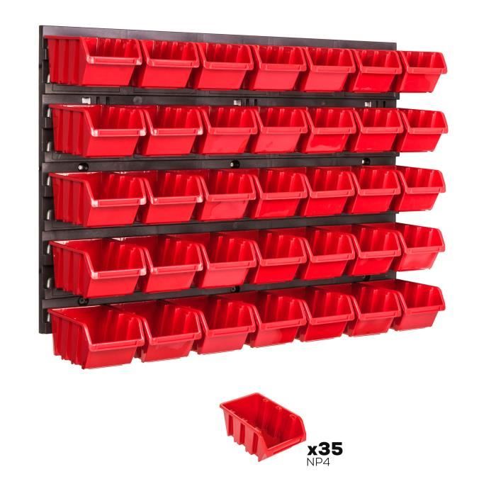 Système de rangement 58 x 39 cm a suspendre 35 boites bacs a bec XS rouge