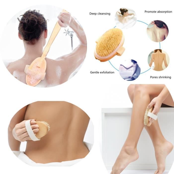Brosse de bain ,Brosse à long manche pour le dos ,Soies Sanglier naturelles corps ,brosse en bois salle de bain douche brosse sans m